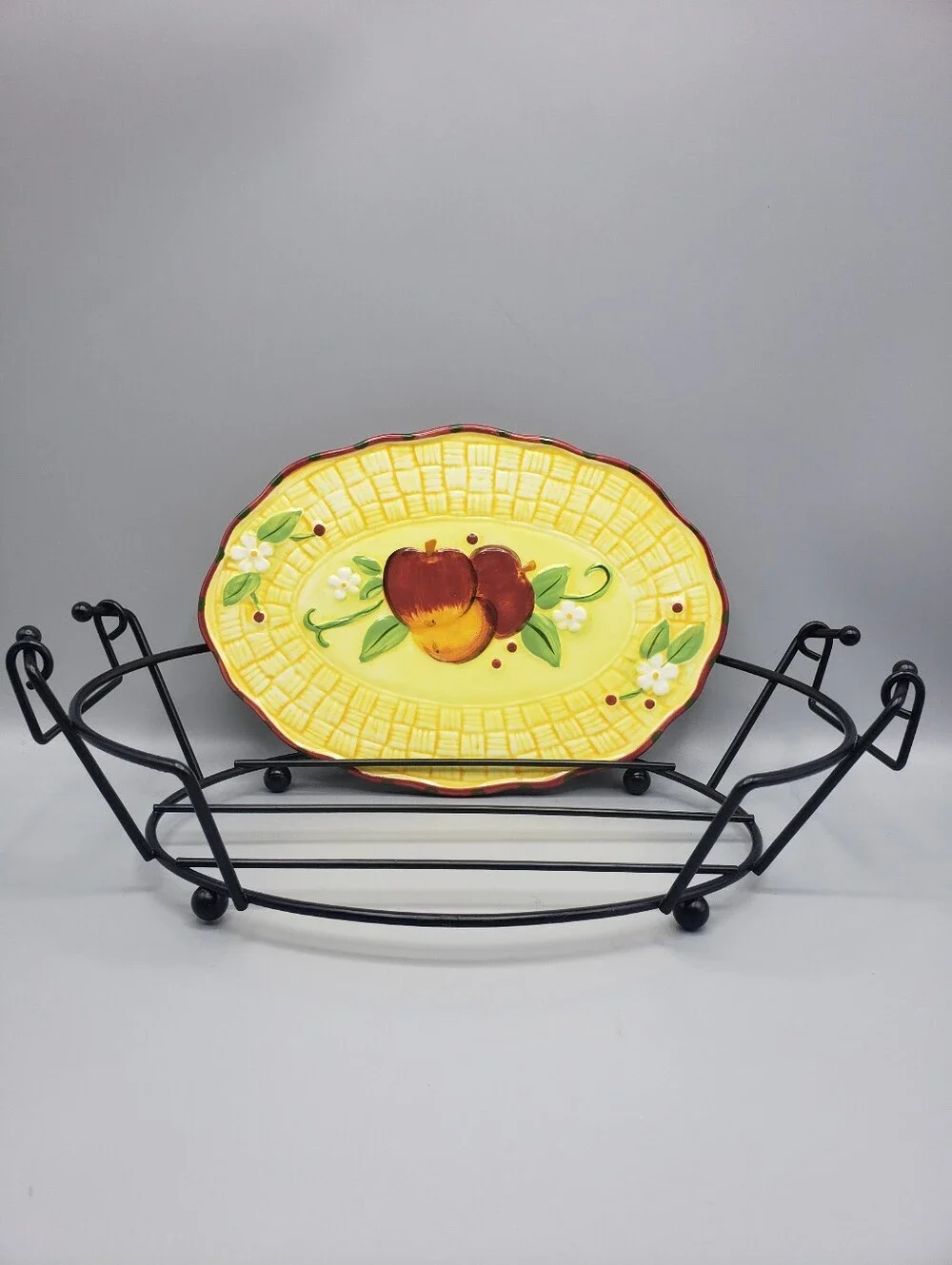 Serving Trivet w/ Cradle - Fresh Crop Apples Motif Cottagecore Grandma Nostalgic